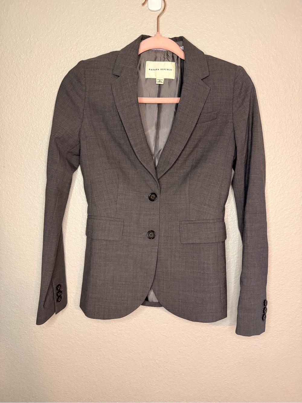 Banana Republic Women's Charcoal Two-Button Suit Jacket Size 0 Stretch